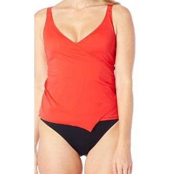 Colleen Lopez Shirred Tankini with Brief 2-pc Set 781-241 Tomato Red & Black 14 - Picture 1 of 1